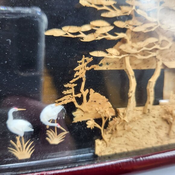 Vintage Chinese Hand Carved Cork Diorama Jewelry Box Red Lining Wood Box SEE - Picture 6 of 16